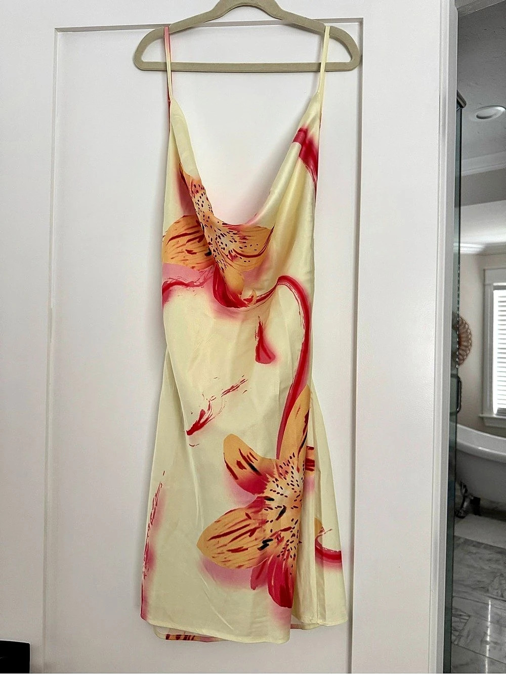 Fashion Nova Sunsets And Orchids Satin Mini Dress Midi Dress Yellow & Pink